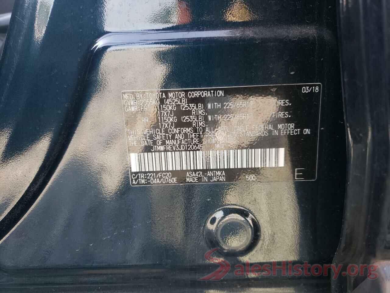 JTMWFREV3JD120645 2018 TOYOTA RAV4