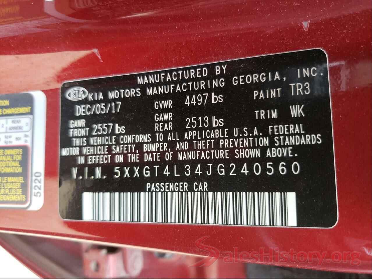 5XXGT4L34JG240560 2018 KIA OPTIMA