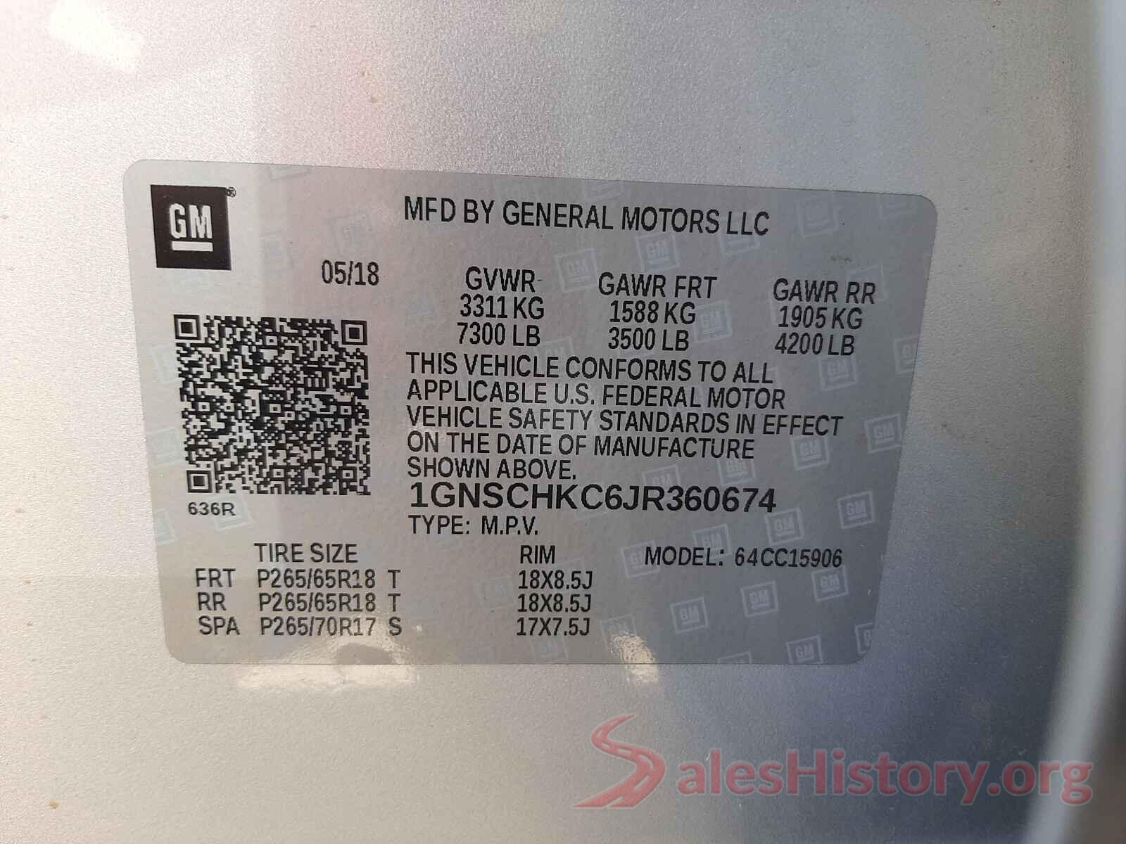 1GNSCHKC6JR360674 2018 CHEVROLET SUBURBAN