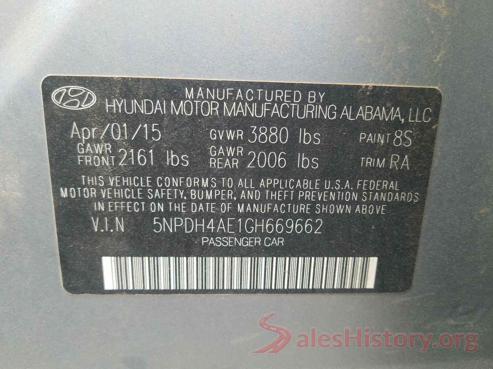 5NPDH4AE1GH669662 2016 HYUNDAI ELANTRA