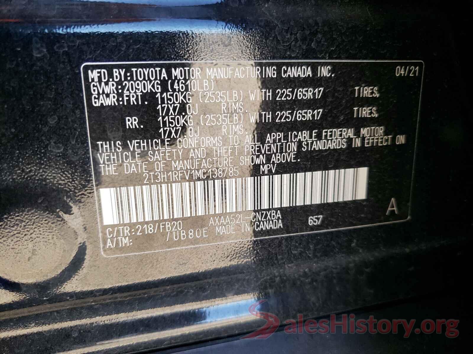 2T3H1RFV1MC138785 2021 TOYOTA RAV4