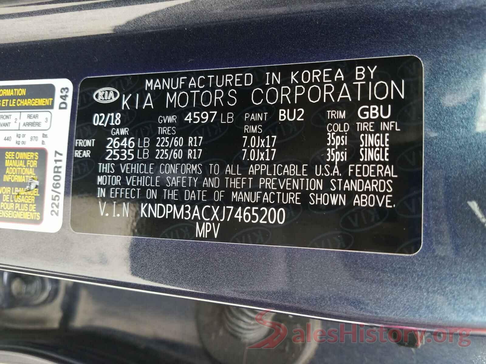 KNDPM3ACXJ7465200 2018 KIA SPORTAGE