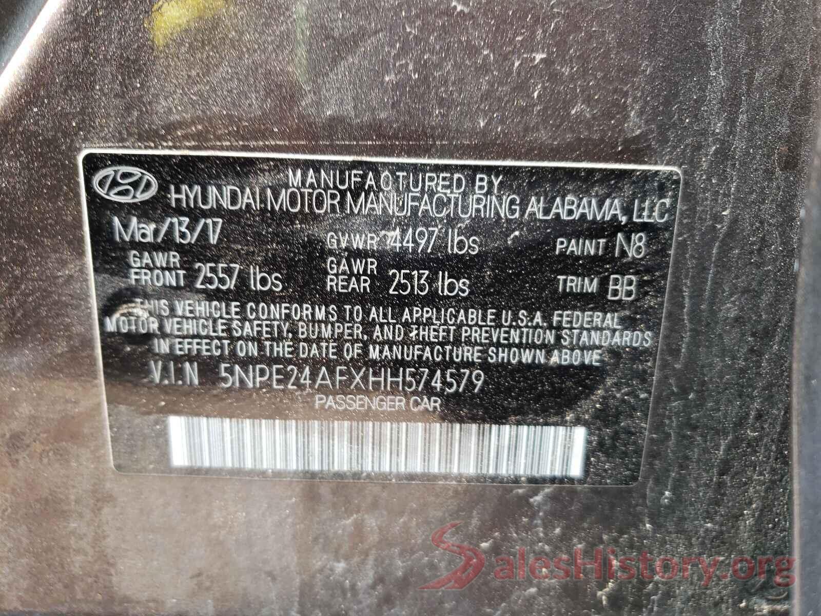 5NPE24AFXHH574579 2017 HYUNDAI SONATA