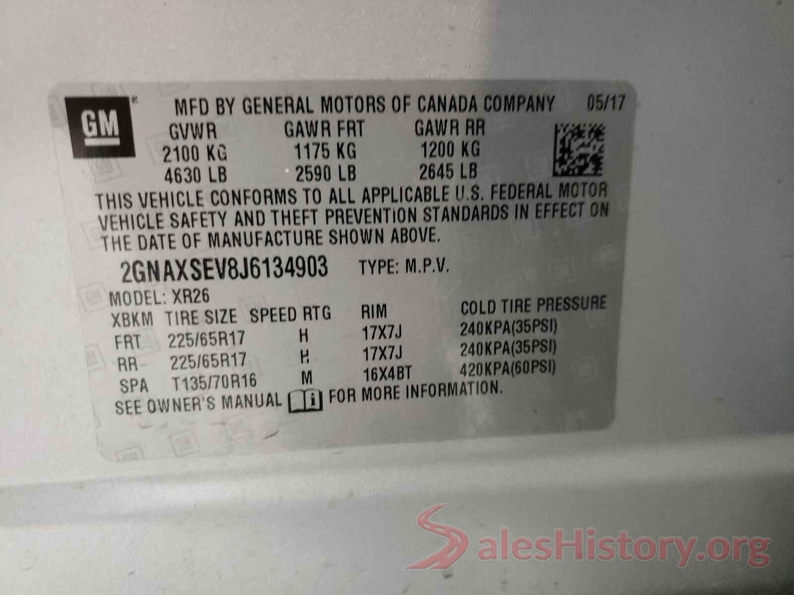 2GNAXSEV8J6134903 2018 CHEVROLET EQUINOX