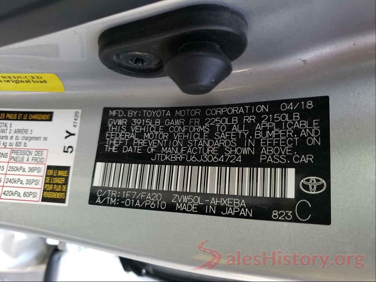 JTDKBRFU6J3064724 2018 TOYOTA PRIUS