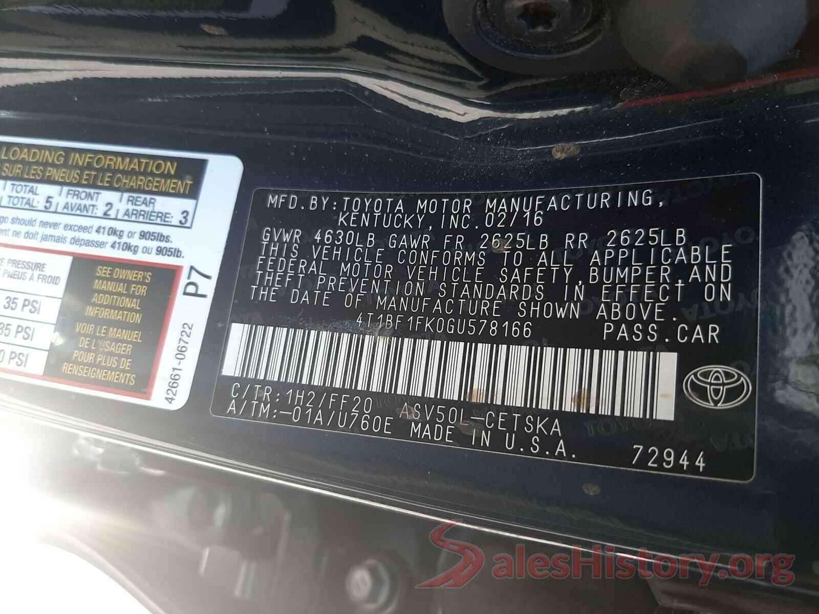 4T1BF1FK0GU578166 2016 TOYOTA CAMRY