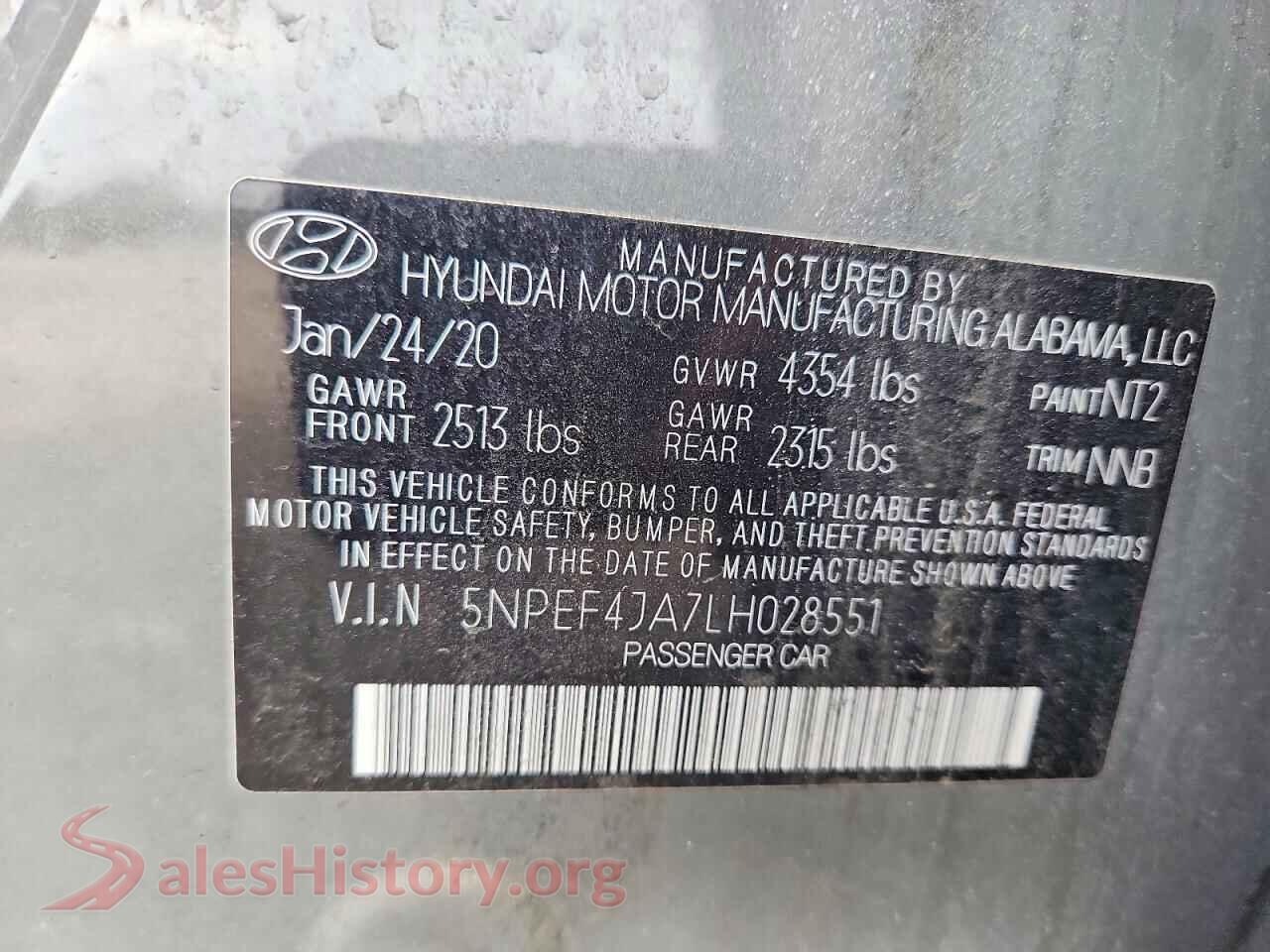 2020 HYUNDAI SONATA VIN 5NPEF4JA7LH028551, wheel and tire