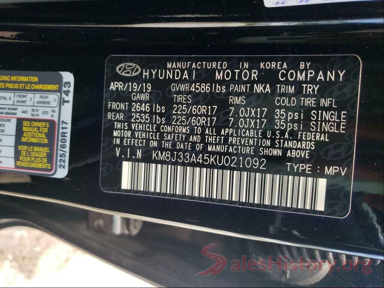 KM8J33A45KU021092 2019 HYUNDAI TUCSON