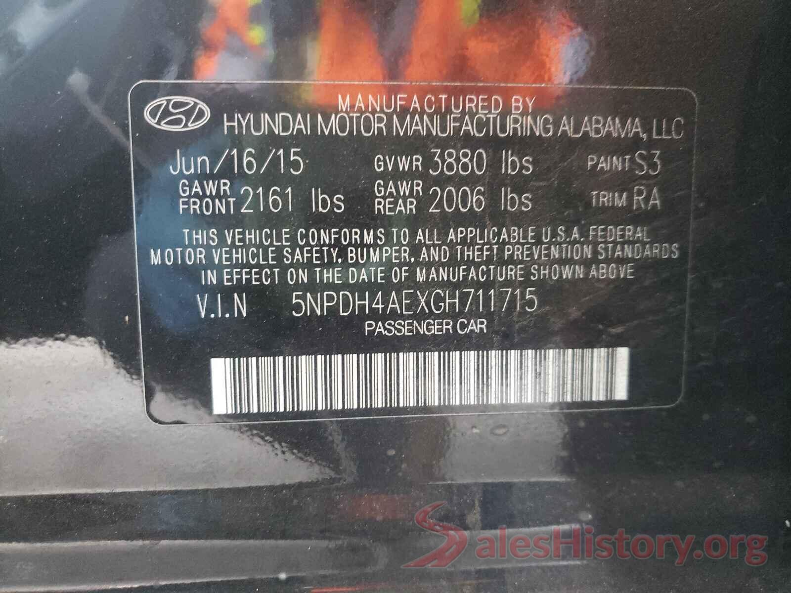 5NPDH4AEXGH711715 2016 HYUNDAI ELANTRA