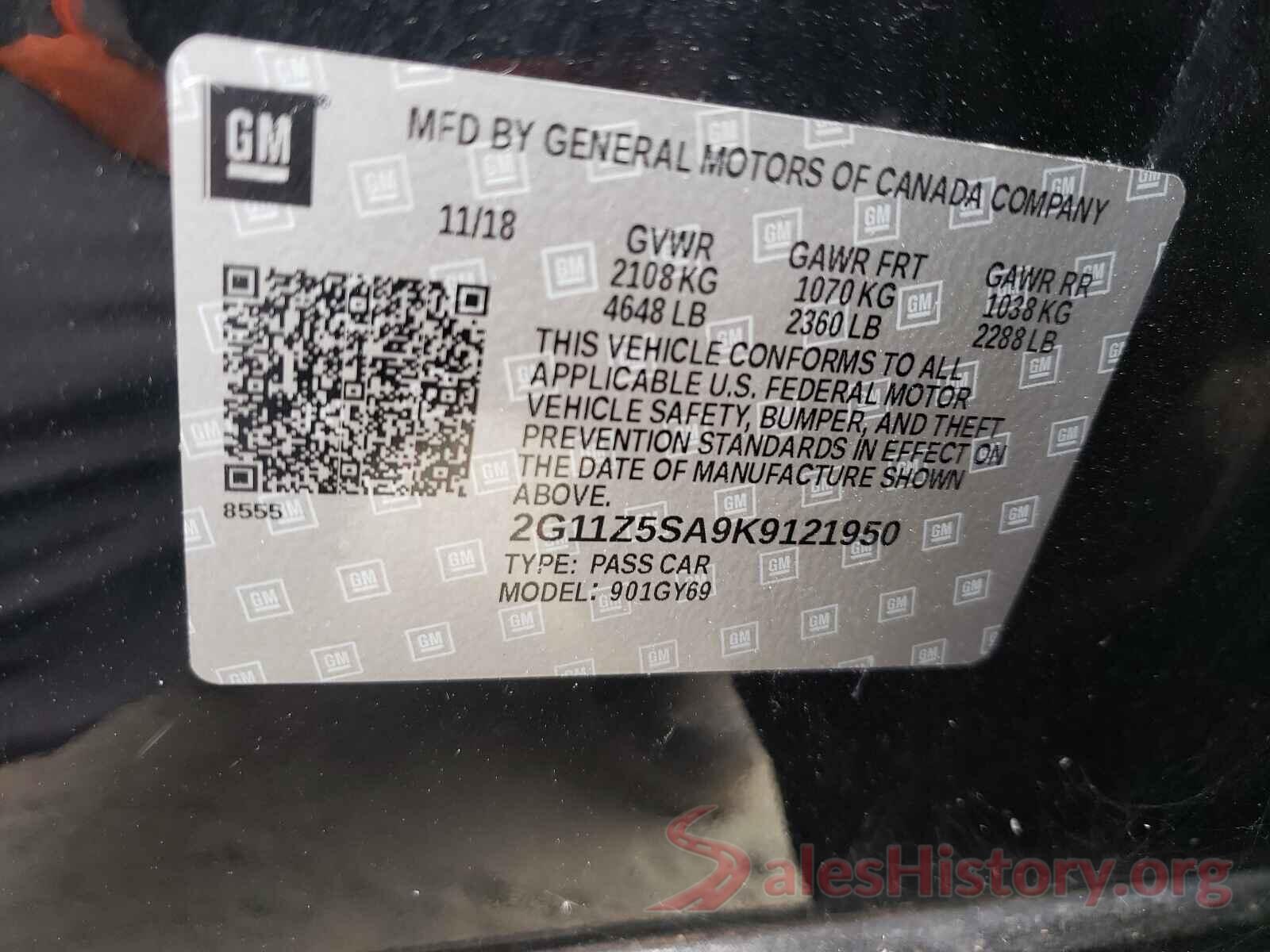 2G11Z5SA9K9121950 2019 CHEVROLET IMPALA