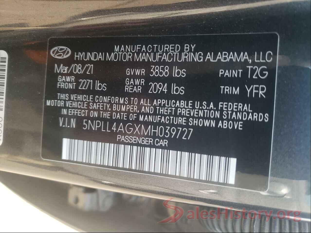 5NPLL4AGXMH039727 2021 HYUNDAI ELANTRA