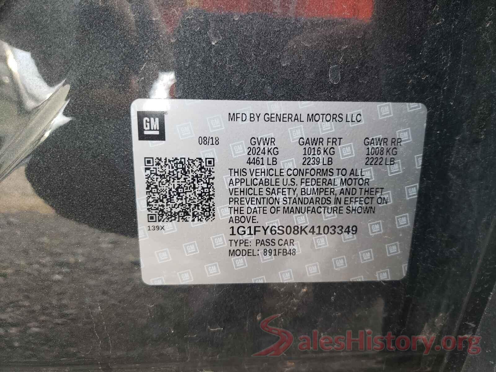 1G1FY6S08K4103349 2019 CHEVROLET BOLT