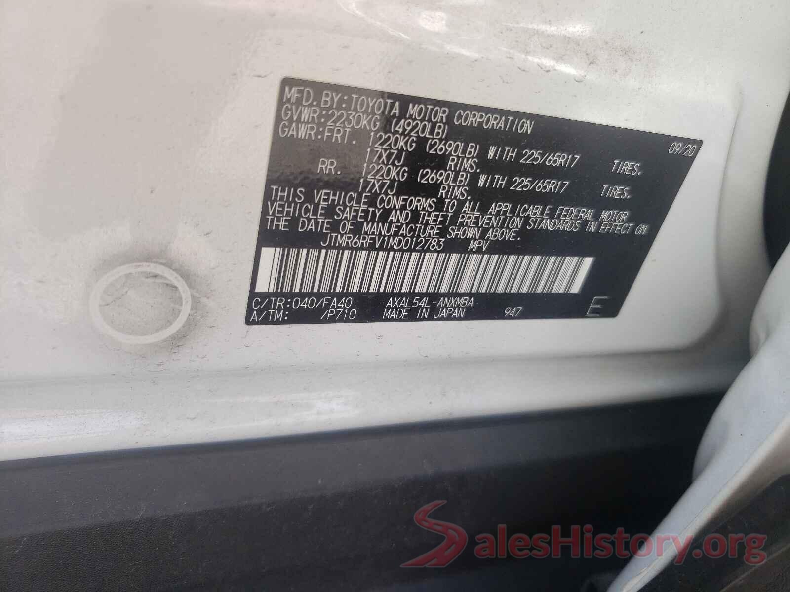 JTMR6RFV1MD012783 2021 TOYOTA RAV4