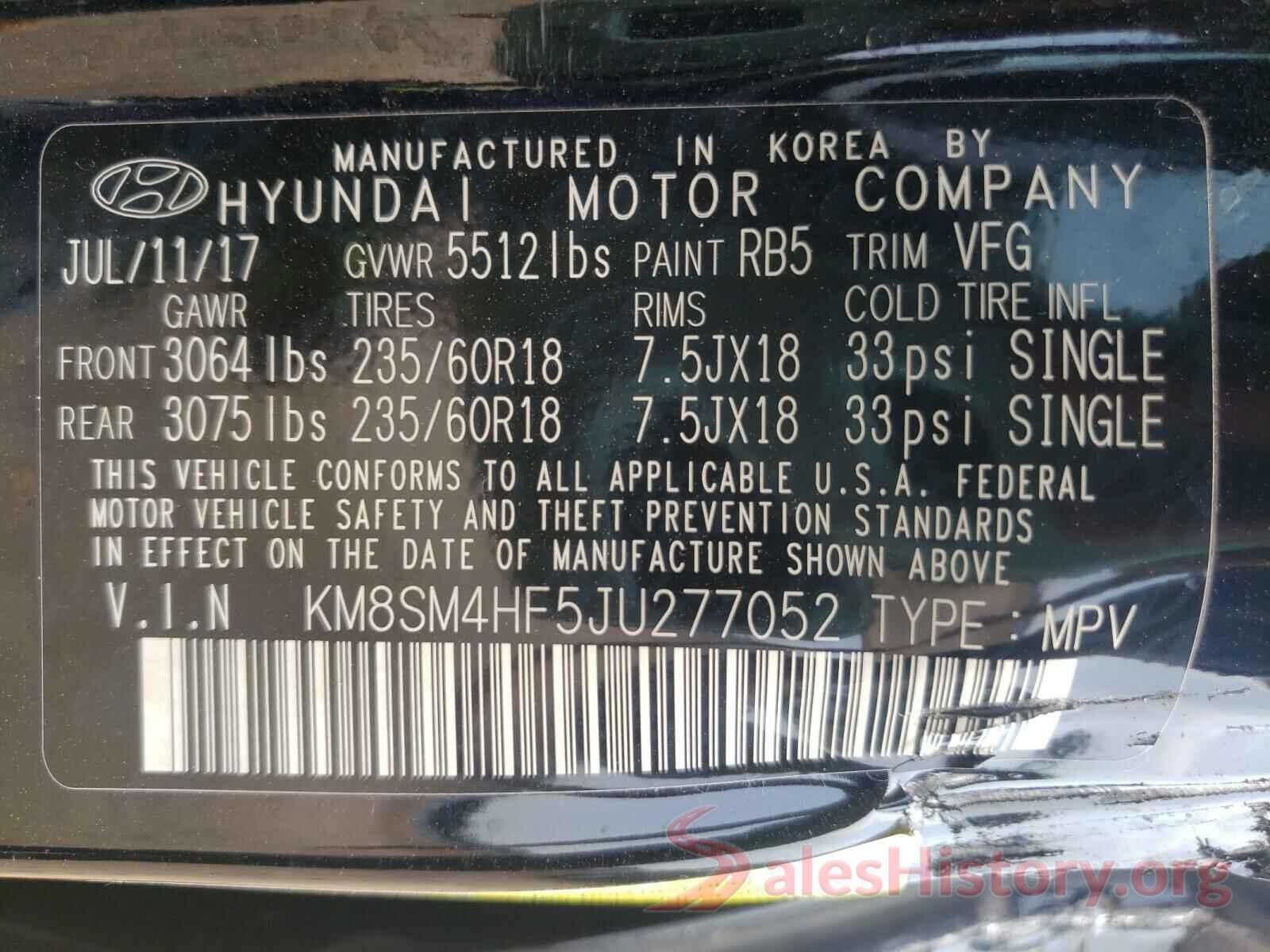 KM8SM4HF5JU277052 2018 HYUNDAI SANTA FE