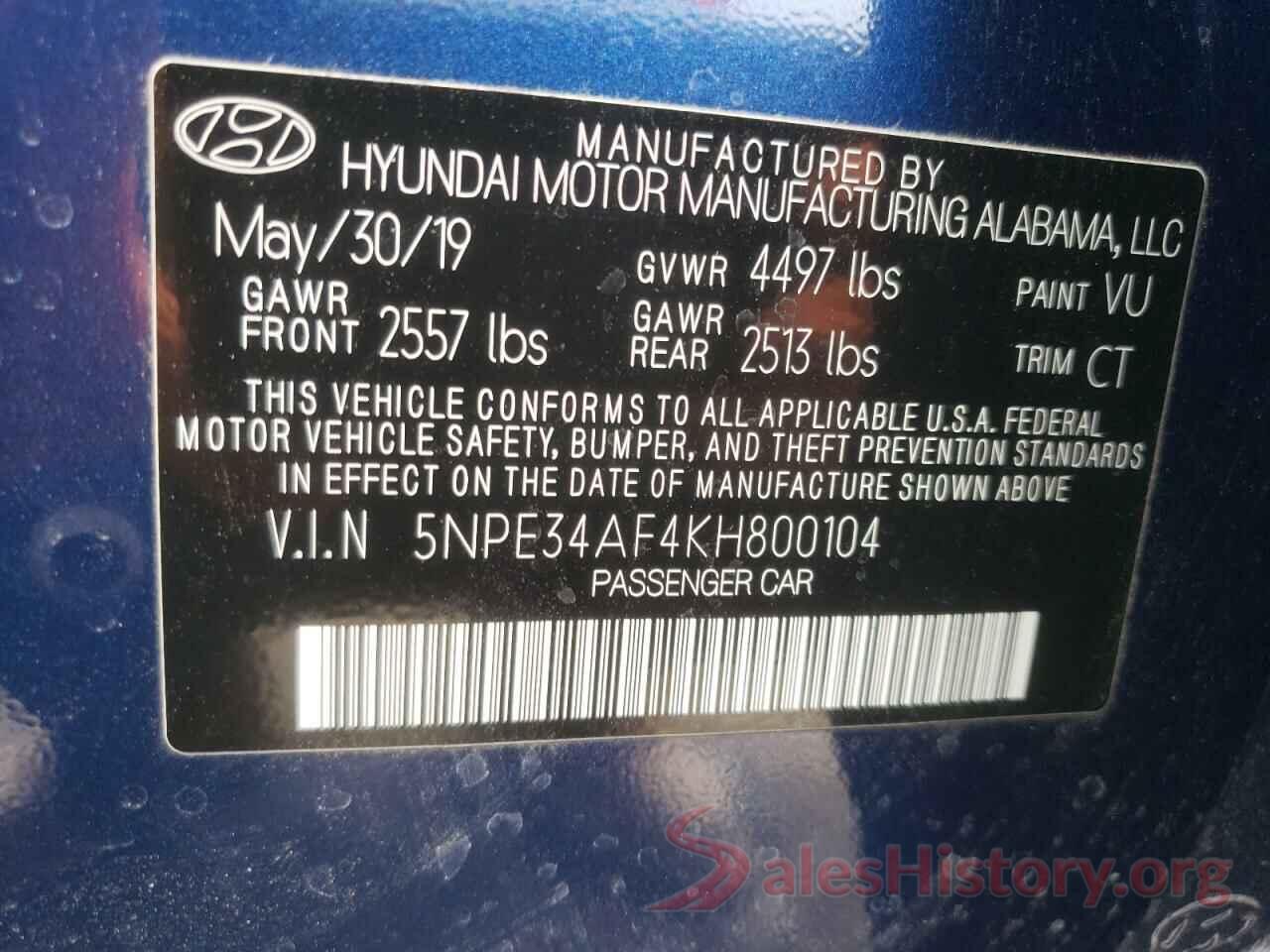 5NPE34AF4KH800104 2019 HYUNDAI SONATA