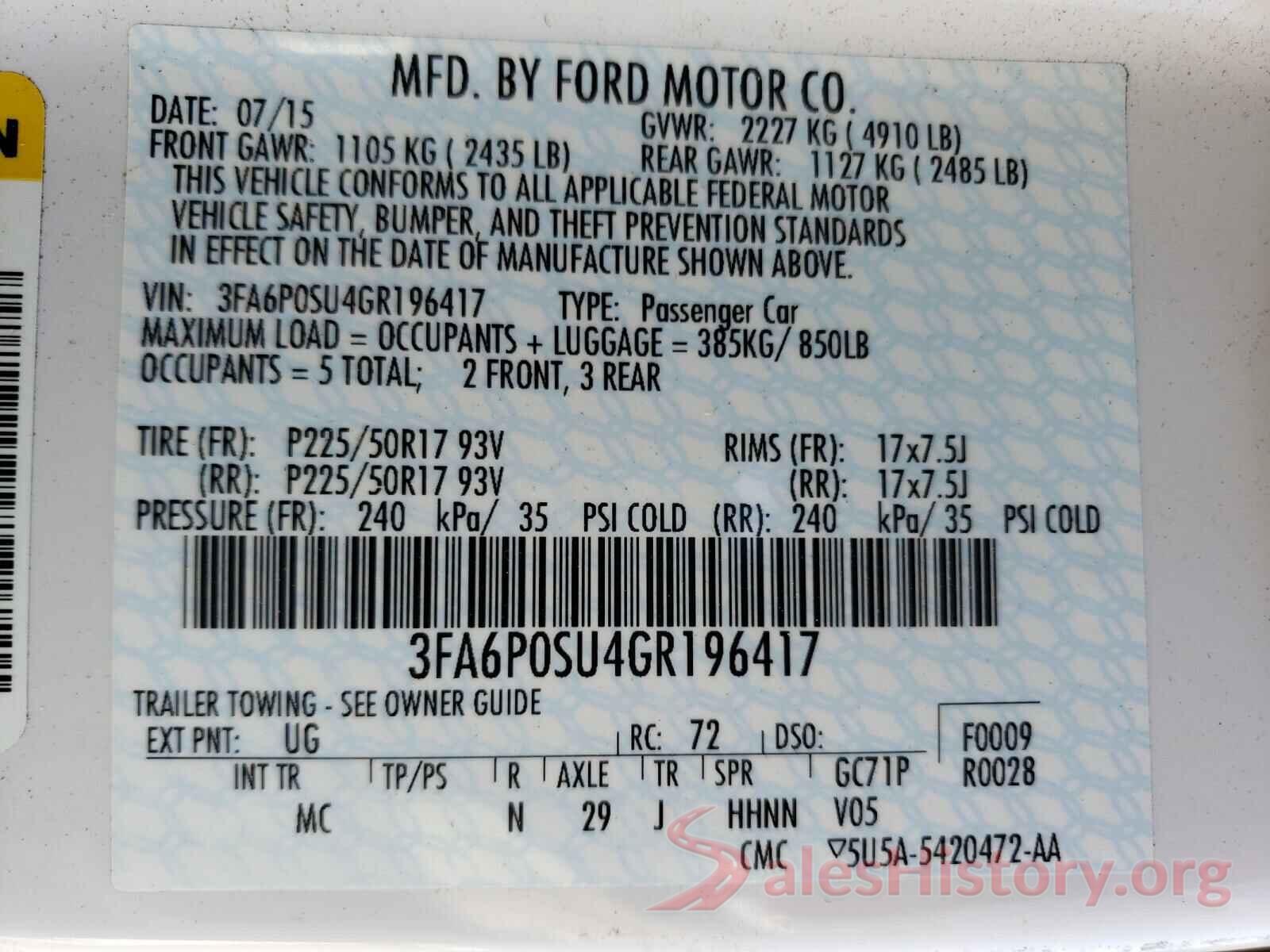 3FA6P0SU4GR196417 2016 FORD FUSION