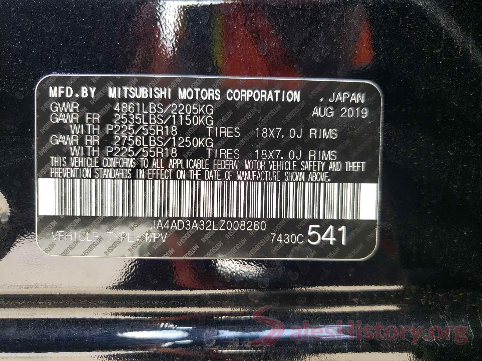 JA4AD3A32LZ008260 2020 MITSUBISHI OUTLANDER