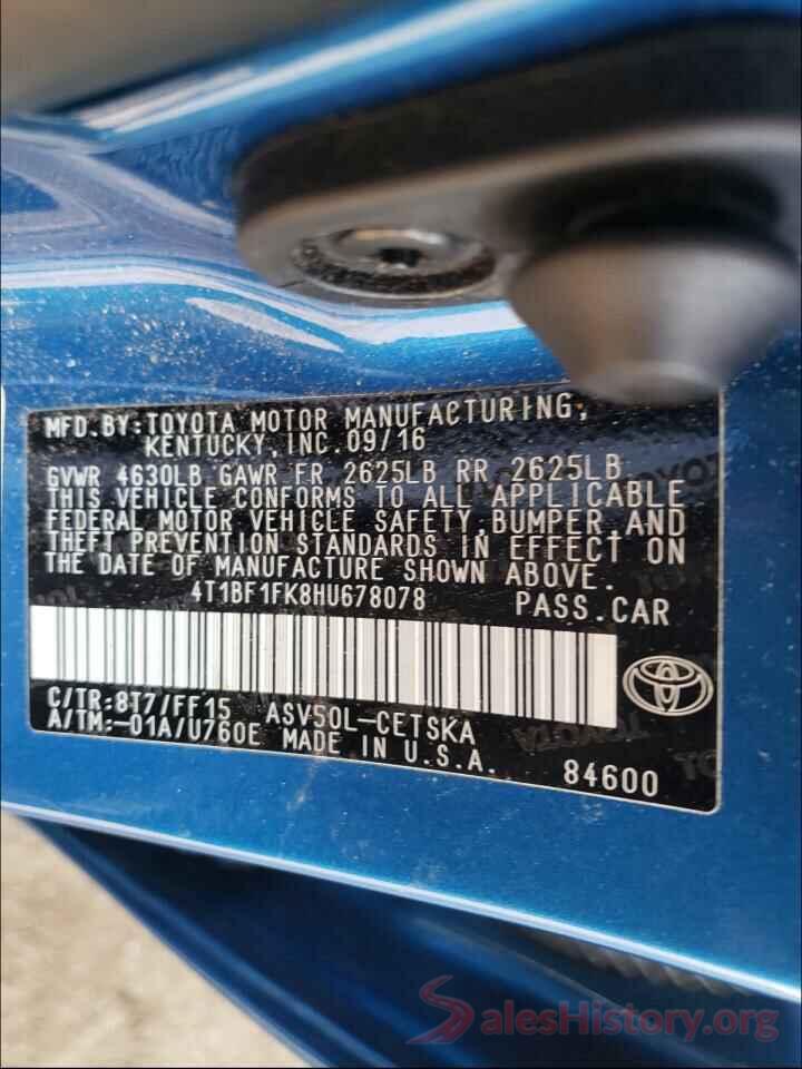 4T1BF1FK8HU678078 2017 TOYOTA CAMRY