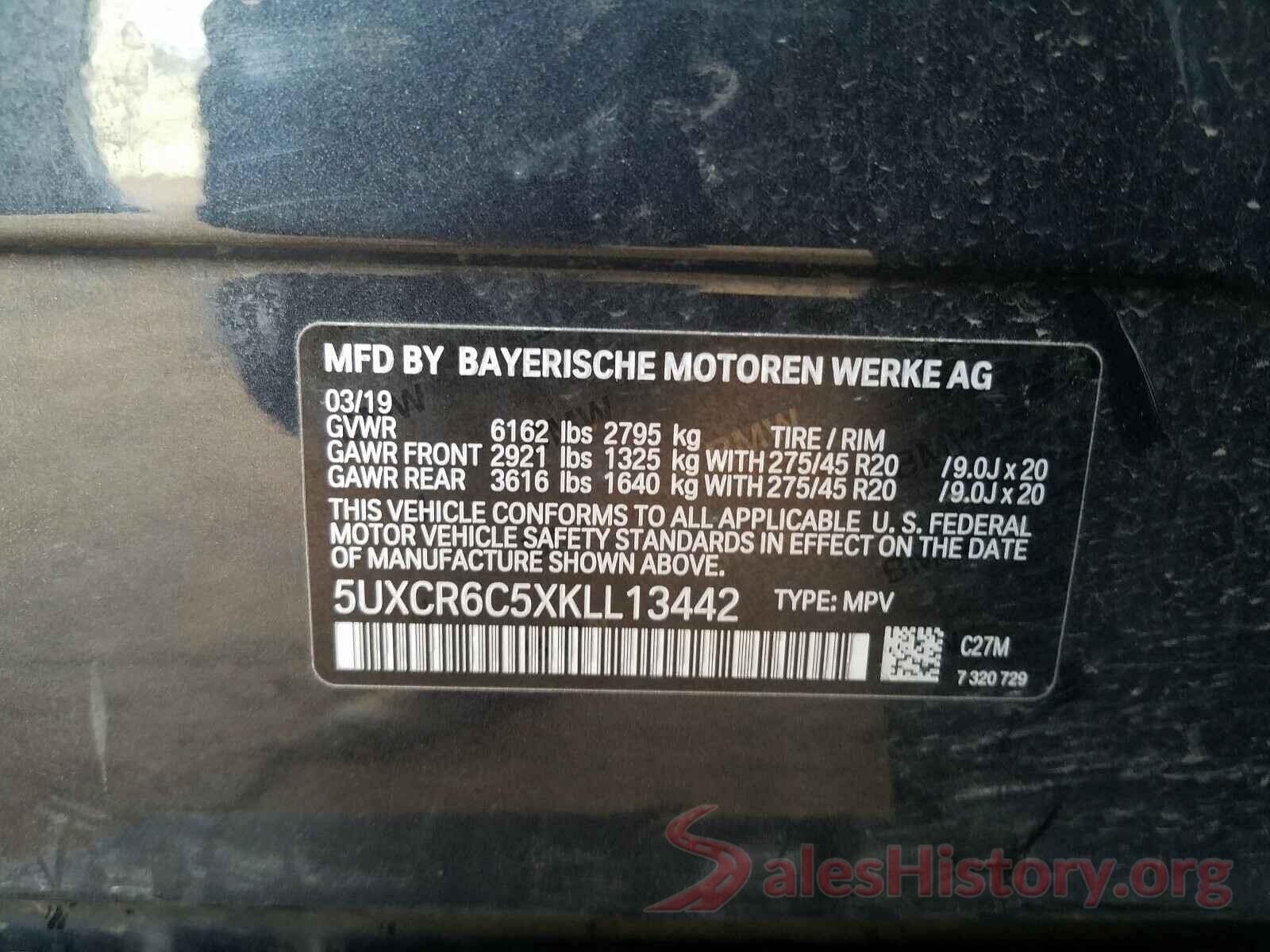 5UXCR6C5XKLL13442 2019 BMW X5