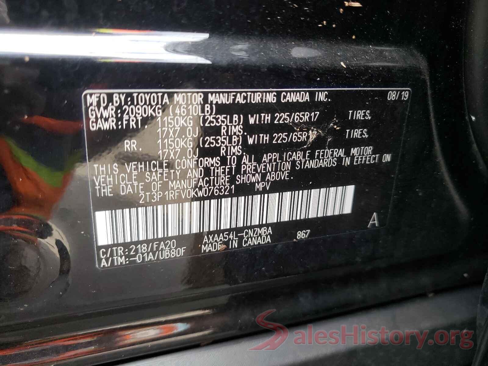 2T3P1RFV0KW076321 2019 TOYOTA RAV4