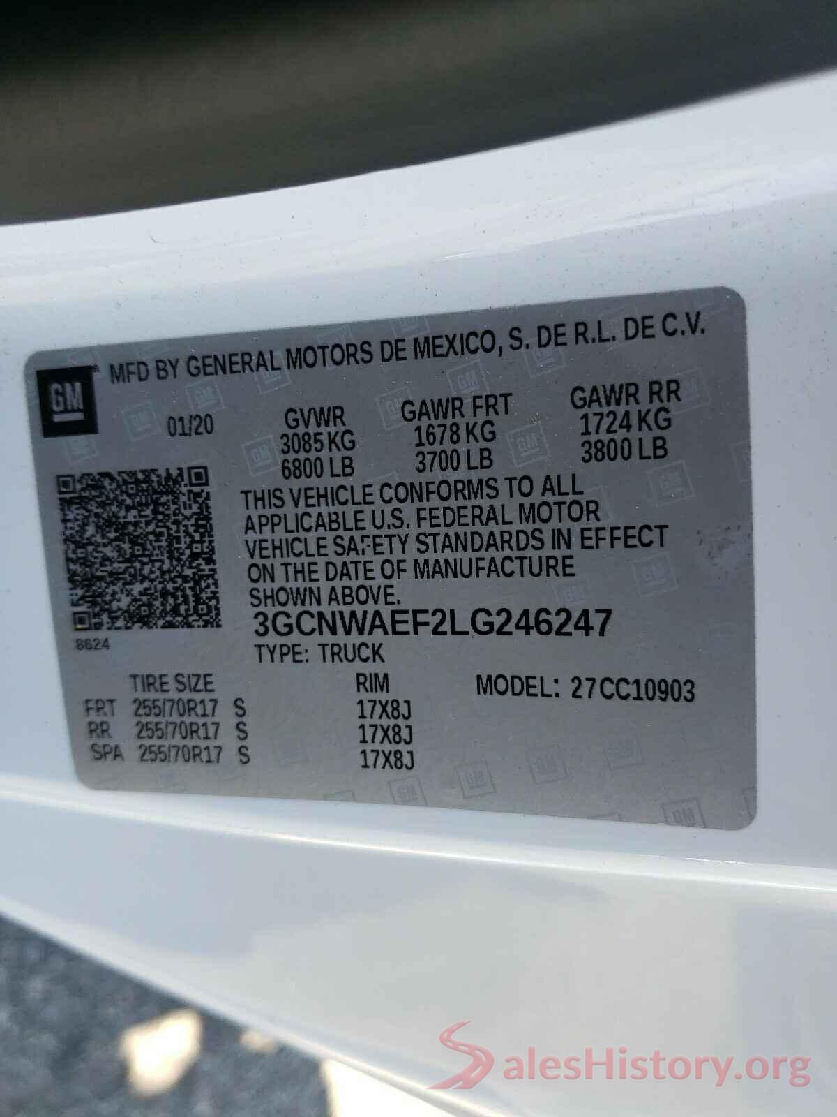 3GCNWAEF2LG246247 2020 CHEVROLET SILVERADO