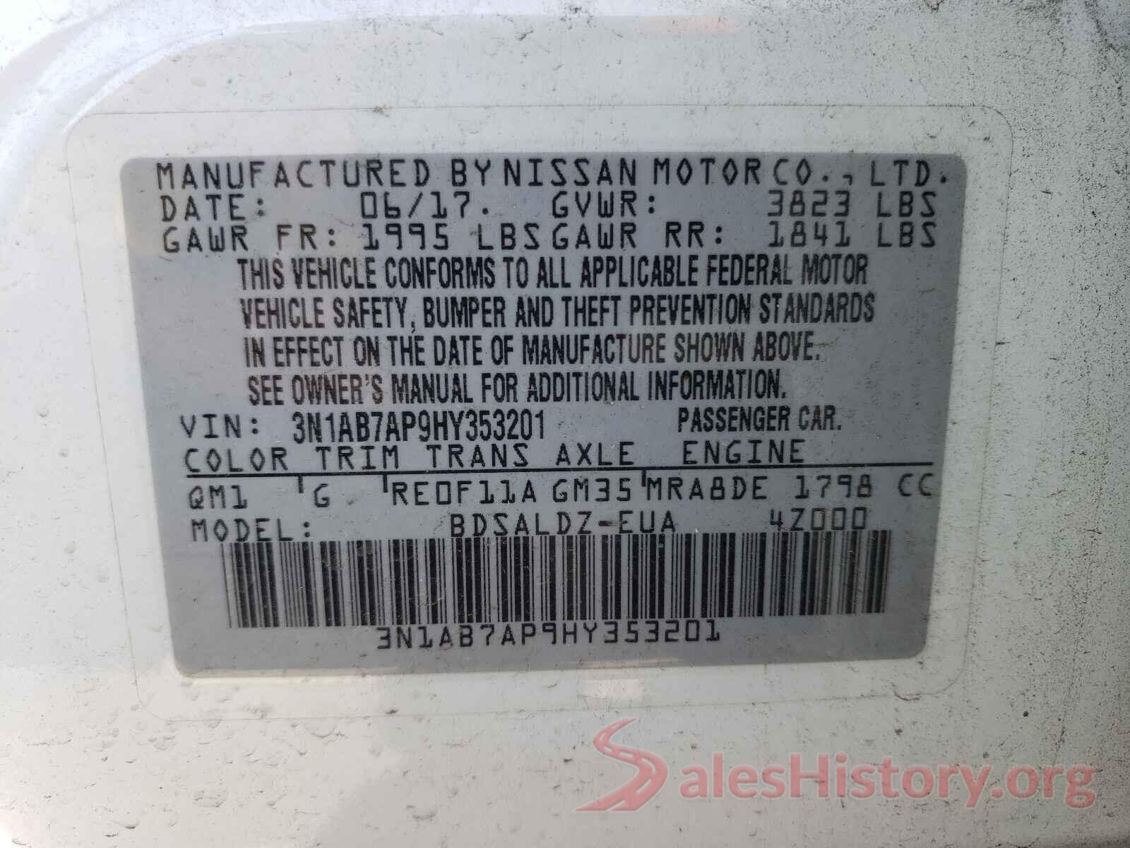 3N1AB7AP9HY353201 2017 NISSAN SENTRA