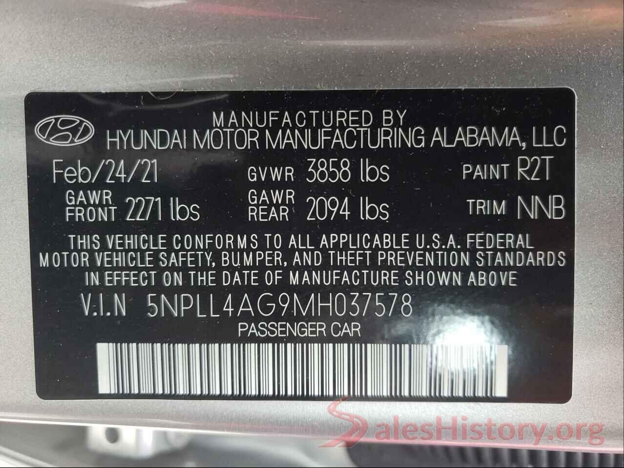 5NPLL4AG9MH037578 2021 HYUNDAI ELANTRA