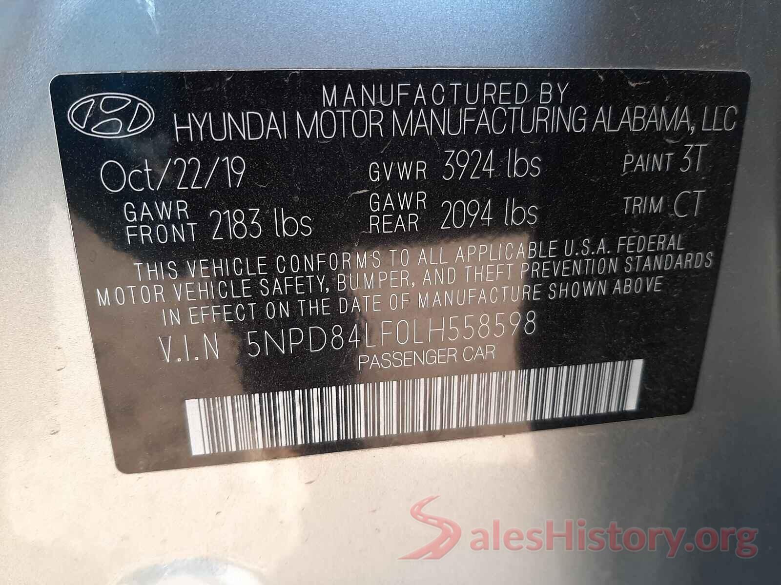 5NPD84LF0LH558598 2020 HYUNDAI ELANTRA