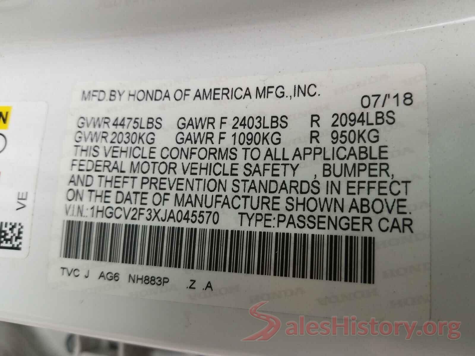 1HGCV2F3XJA045570 2018 HONDA ACCORD