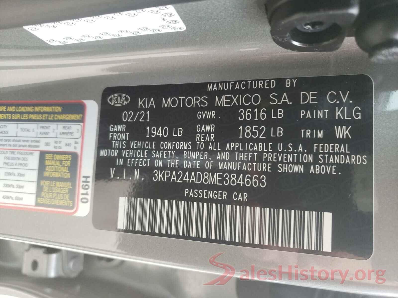 3KPA24AD8ME384663 2021 KIA RIO