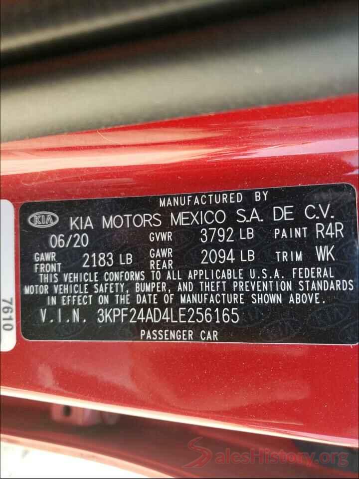 3KPF24AD4LE256165 2020 KIA FORTE