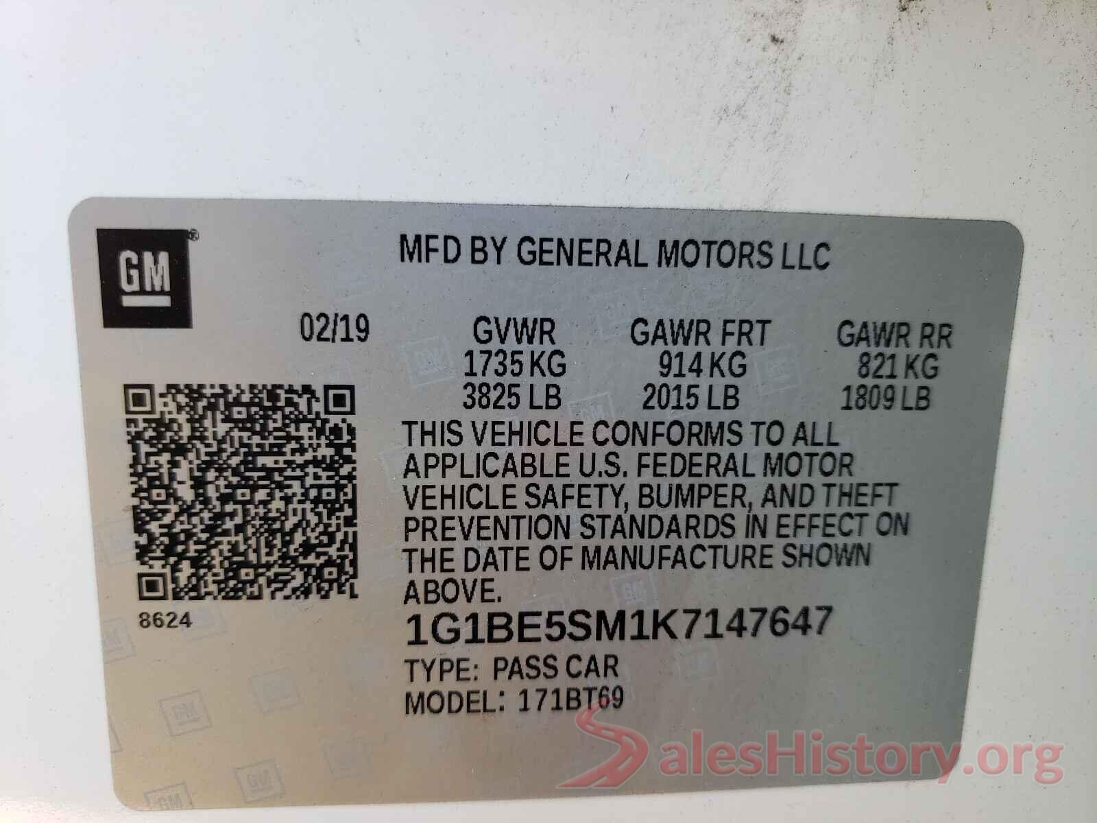 1G1BE5SM1K7147647 2019 CHEVROLET CRUZE