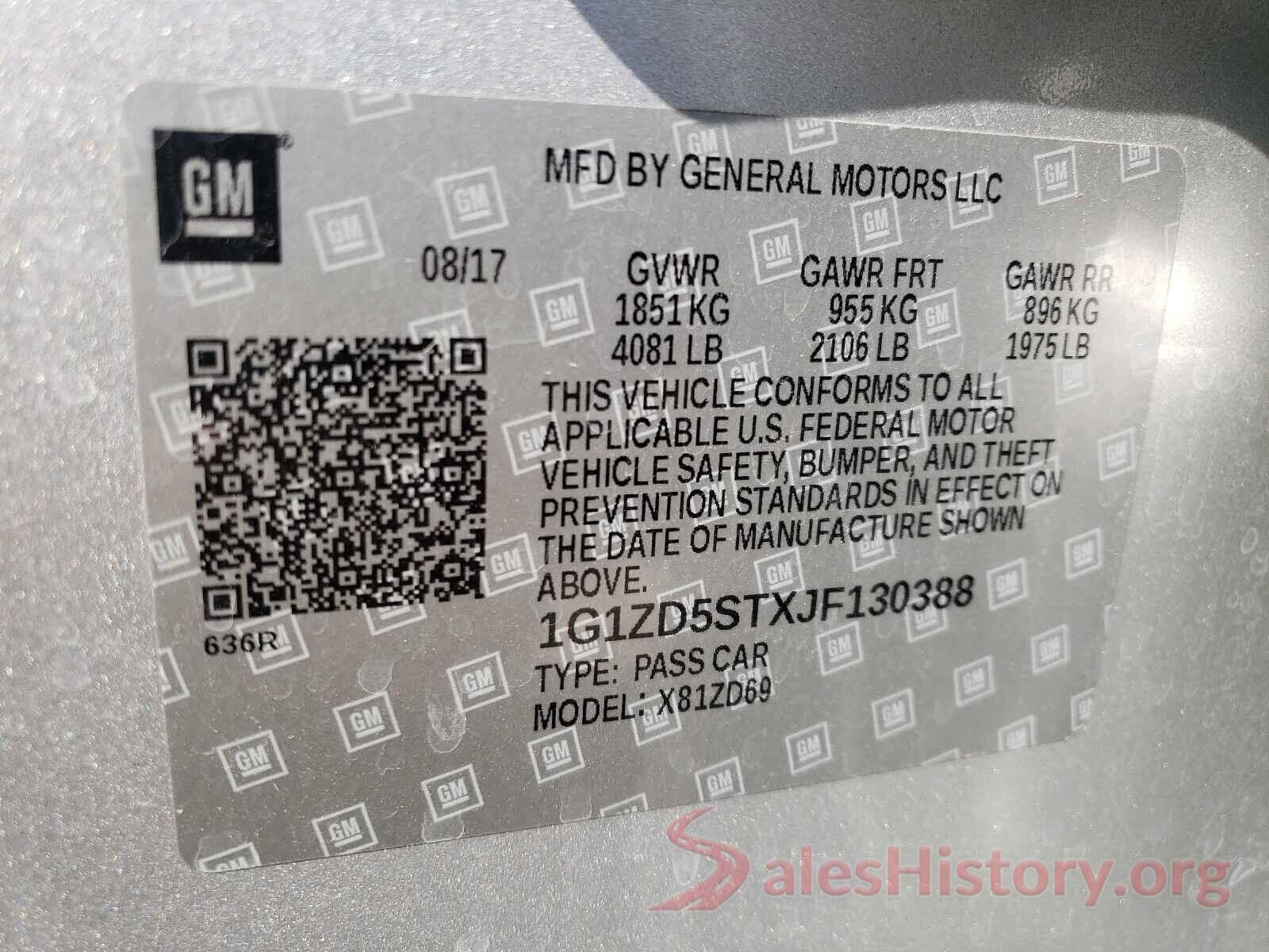 1G1ZD5STXJF130388 2018 CHEVROLET MALIBU