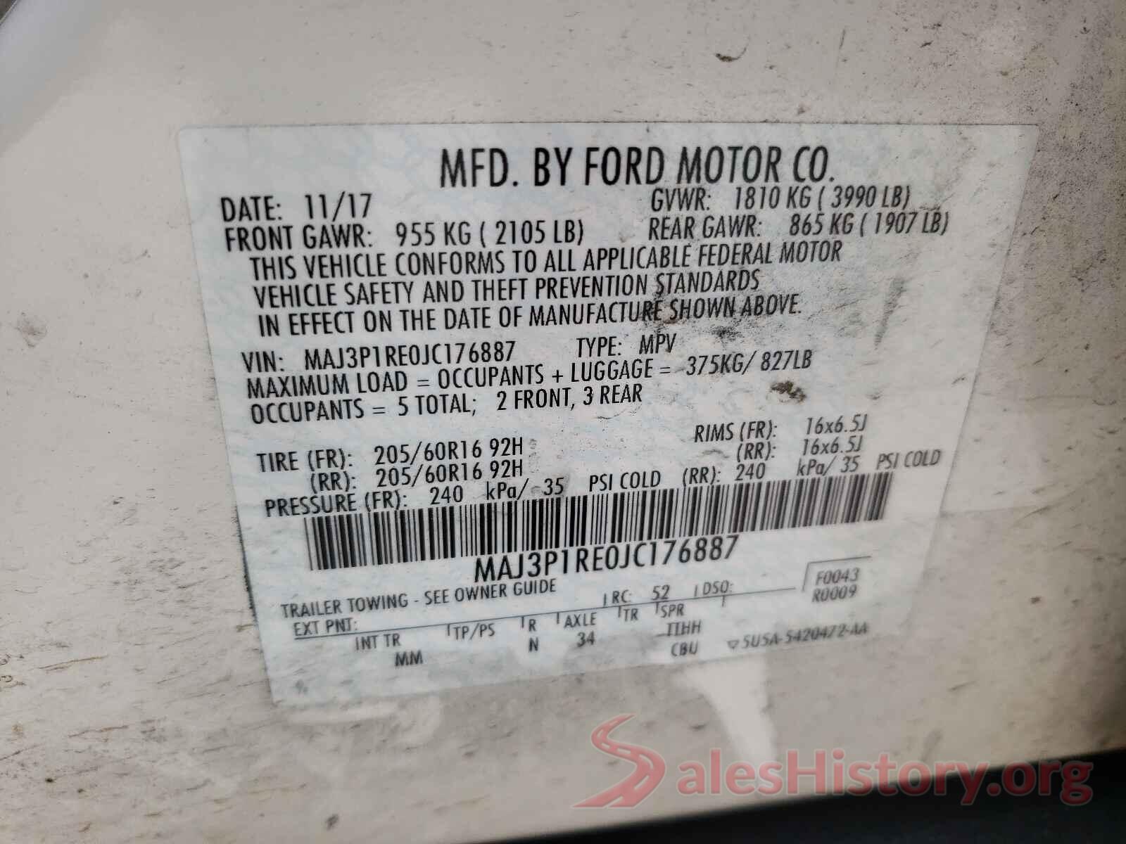 MAJ3P1RE0JC176887 2018 FORD ALL OTHER
