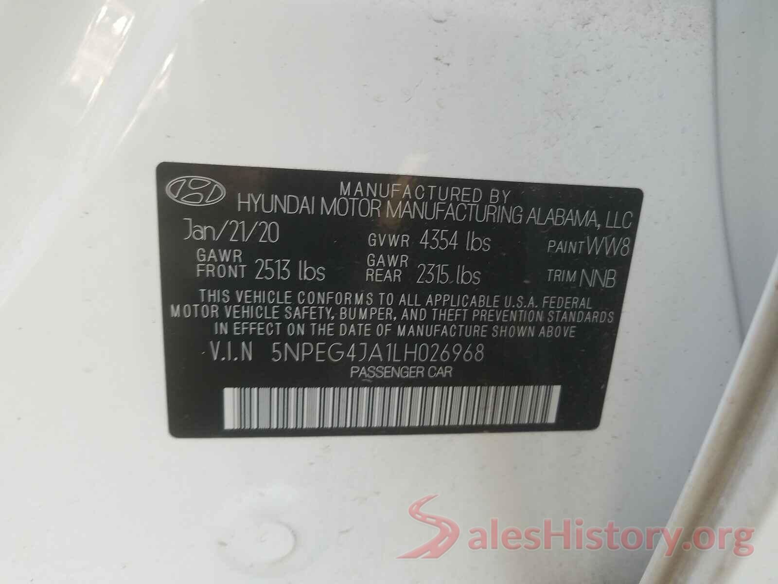 5NPEG4JA1LH026968 2020 HYUNDAI SONATA