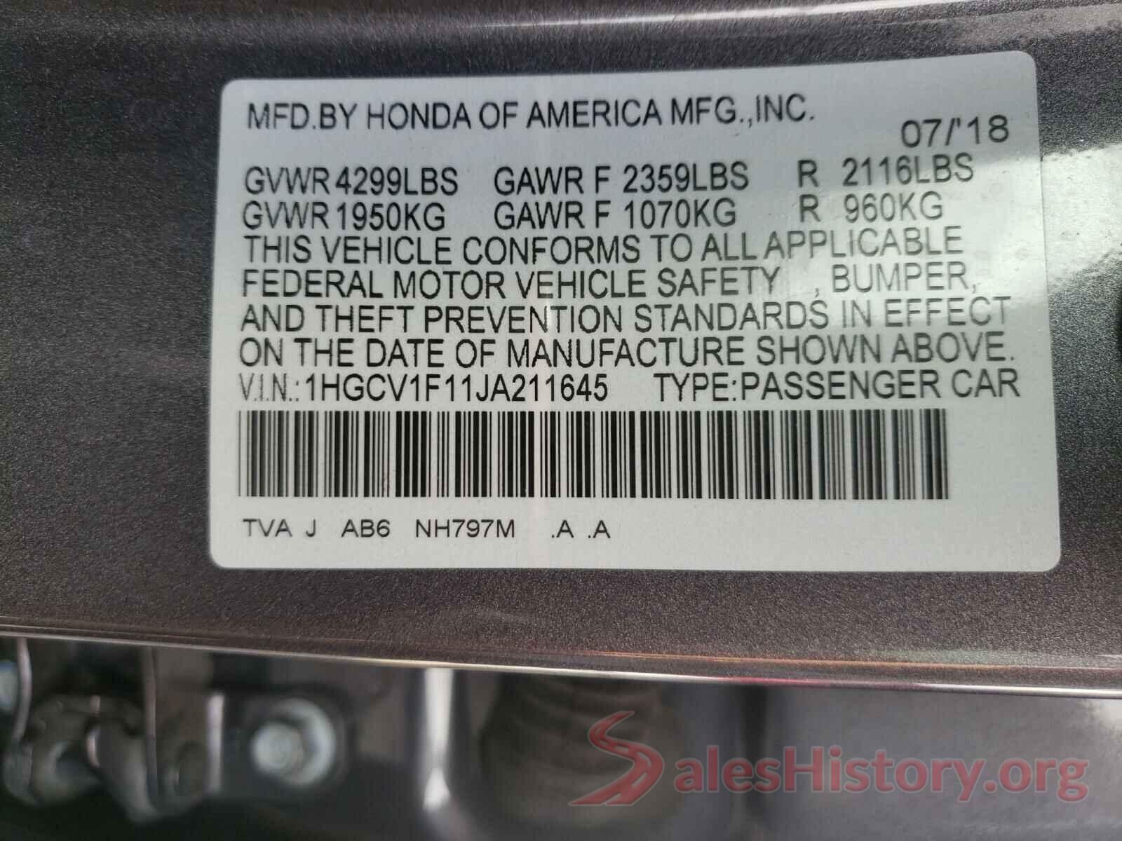 1HGCV1F11JA211645 2018 HONDA ACCORD