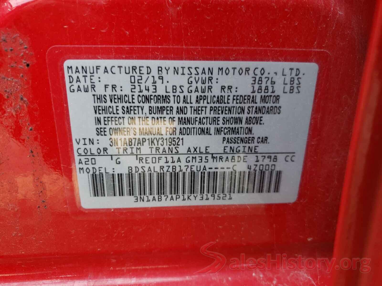 3N1AB7AP1KY319521 2019 NISSAN SENTRA