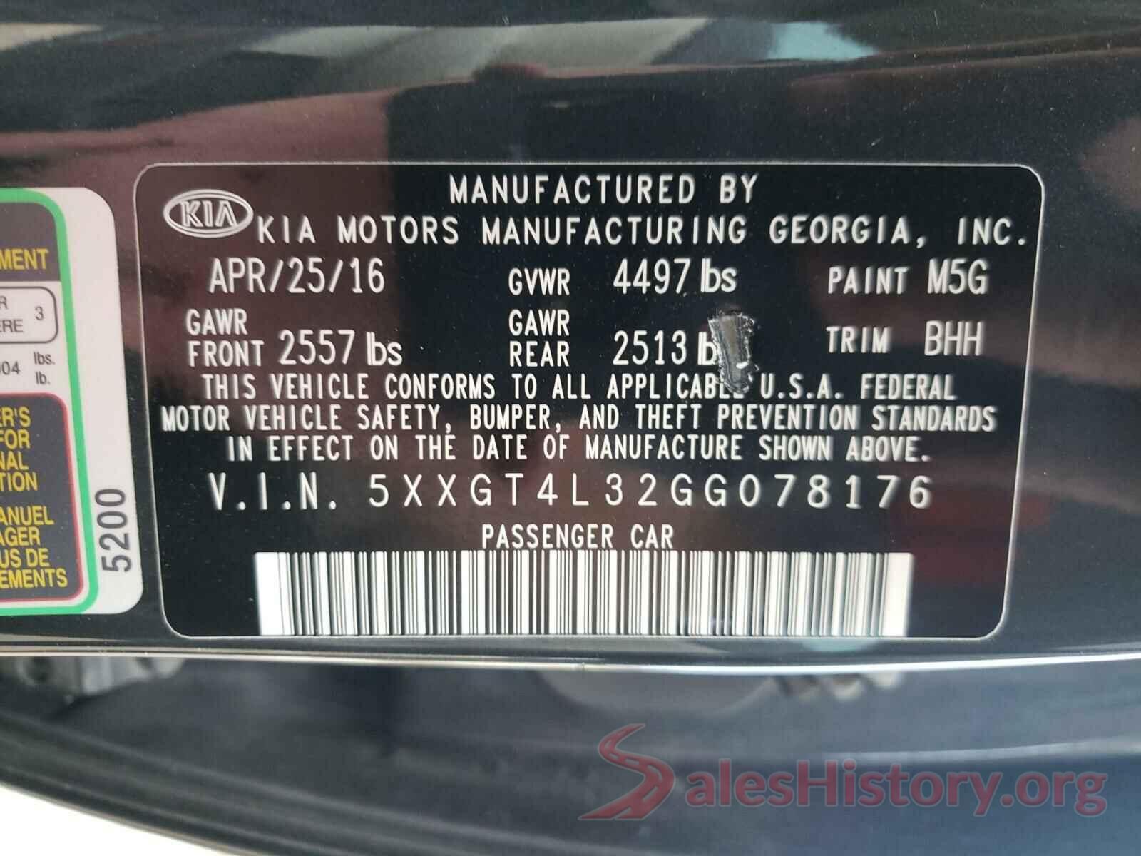 5XXGT4L32GG078176 2016 KIA OPTIMA