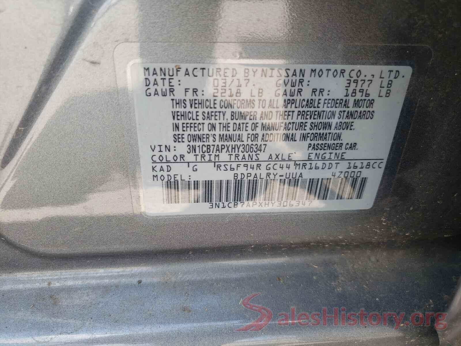 3N1CB7APXHY306347 2017 NISSAN SENTRA