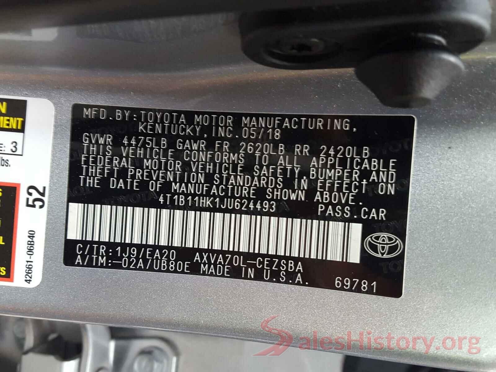 4T1B11HK1JU624493 2018 TOYOTA CAMRY