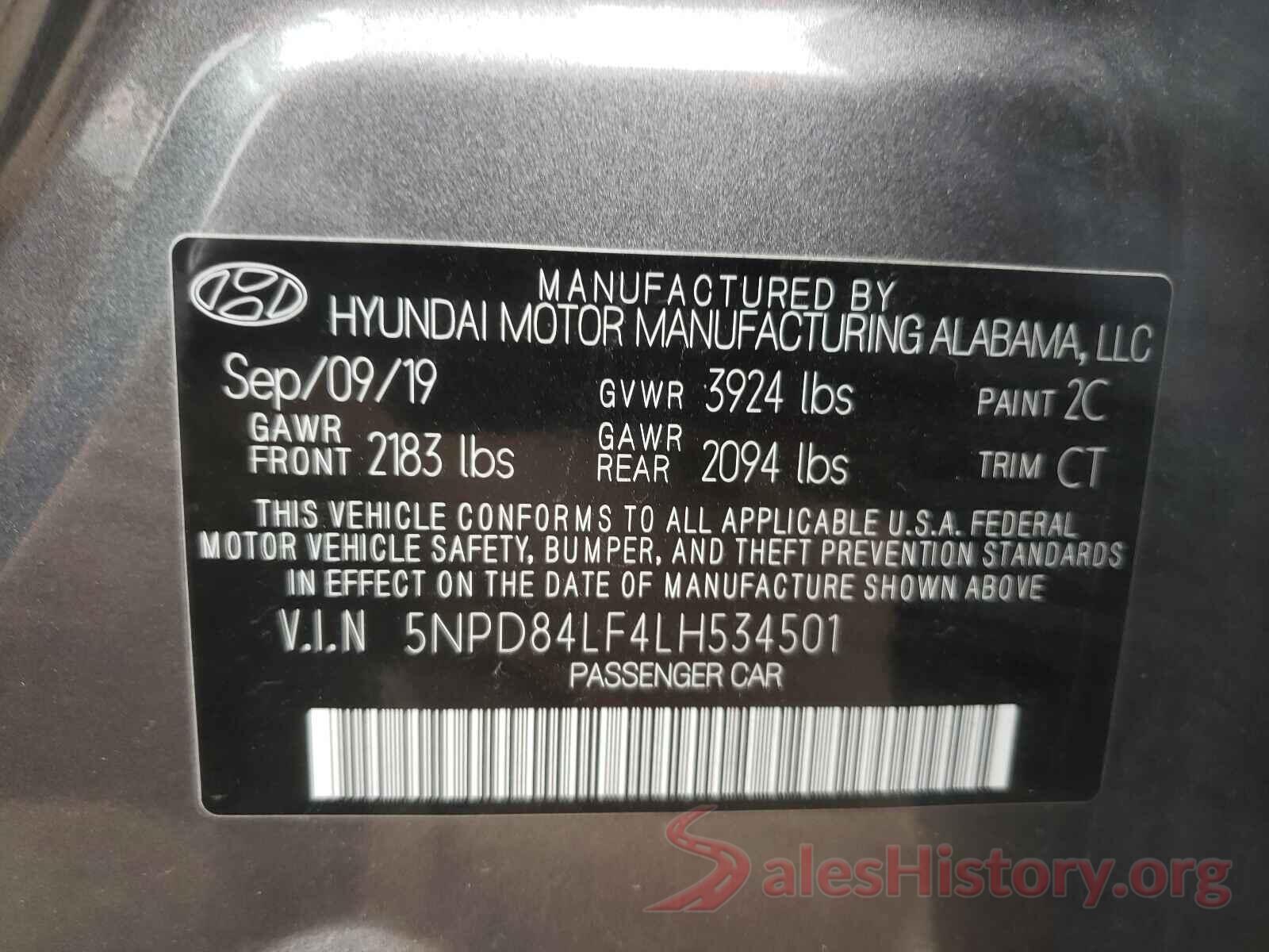 5NPD84LF4LH534501 2020 HYUNDAI ELANTRA