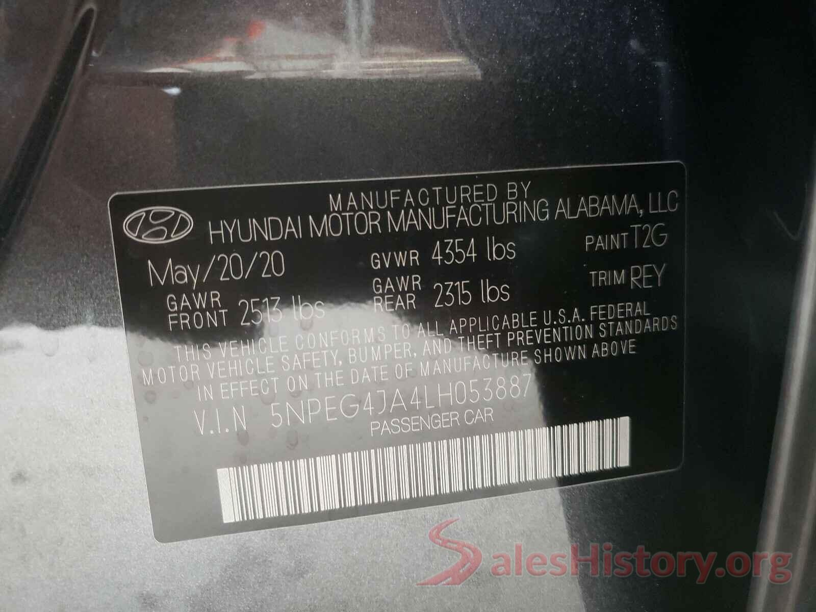 5NPEG4JA4LH053887 2020 HYUNDAI SONATA