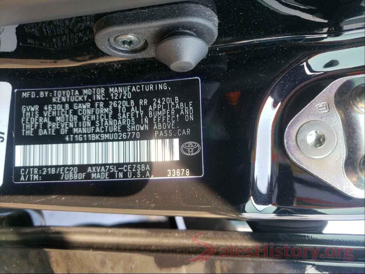 4T1G11BK9MU026770 2021 TOYOTA CAMRY