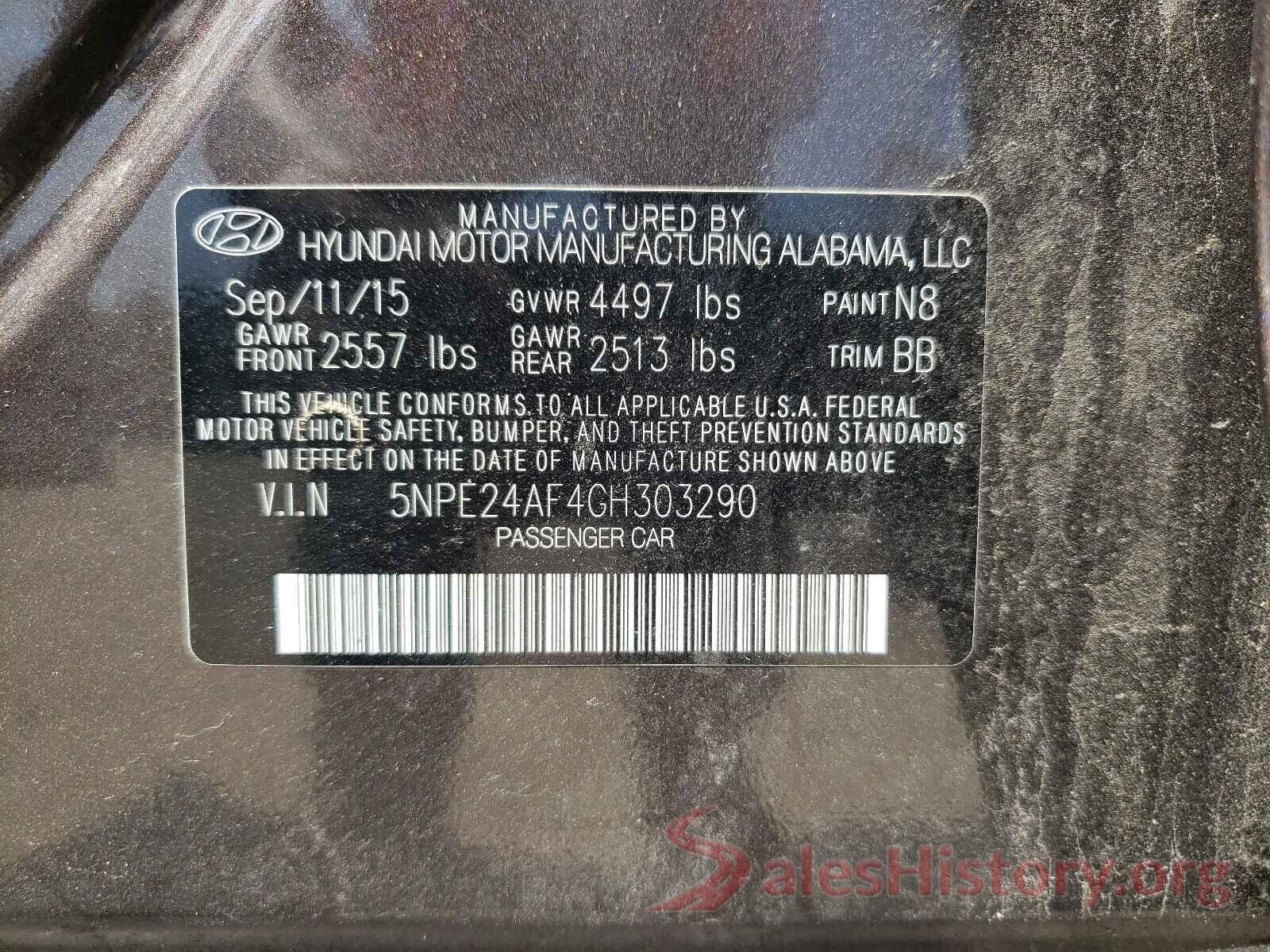 5NPE24AF4GH303290 2016 HYUNDAI SONATA