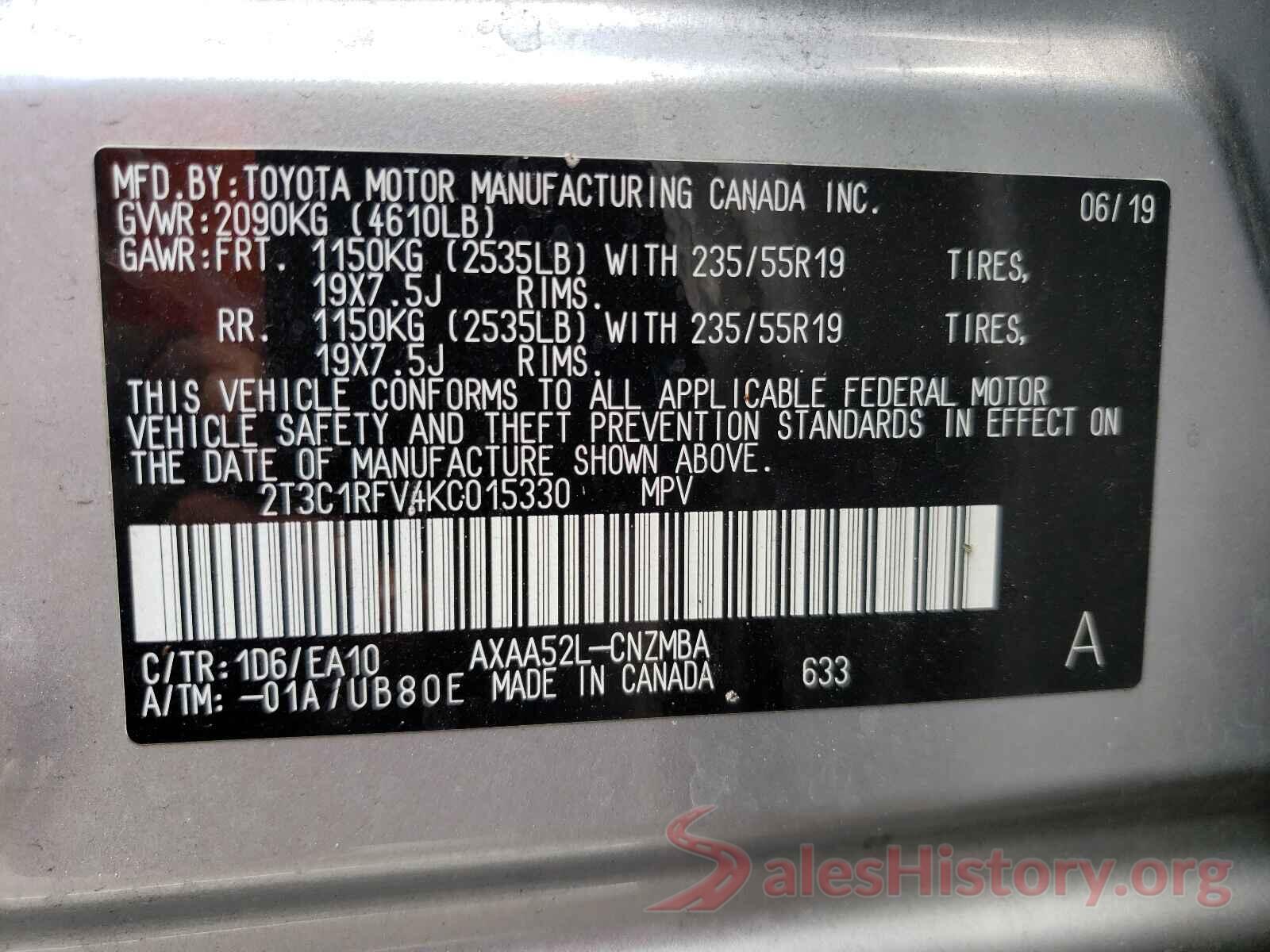 2T3C1RFV4KC015330 2019 TOYOTA RAV4