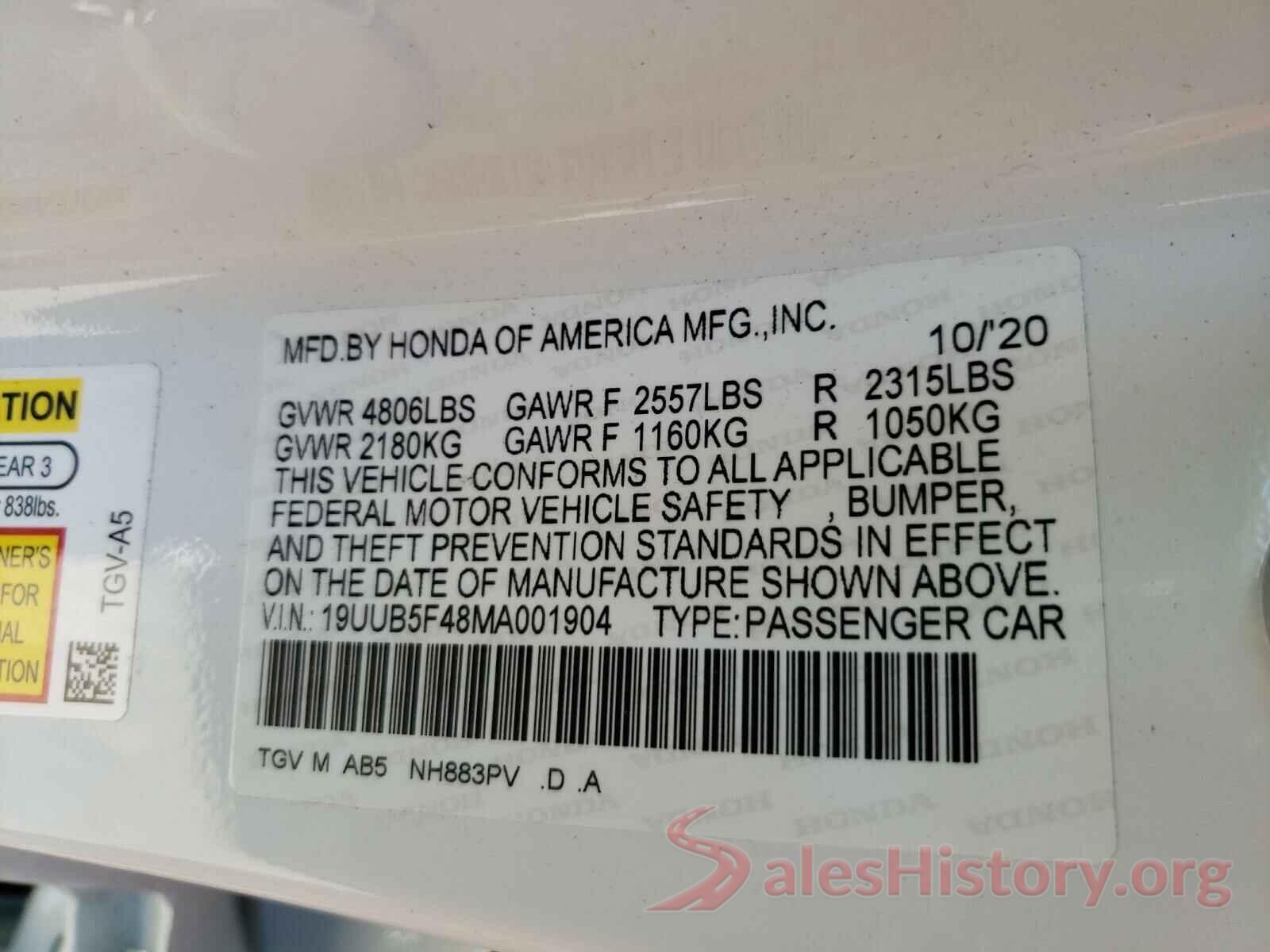 19UUB5F48MA001904 2021 ACURA TLX