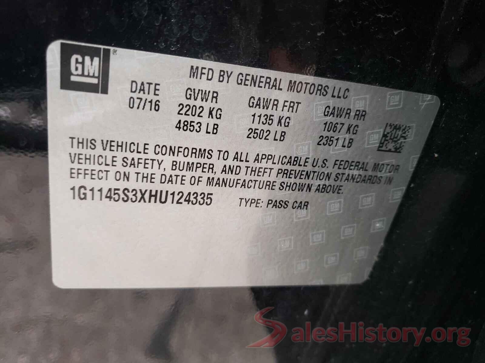 1G1145S3XHU124335 2017 CHEVROLET IMPALA