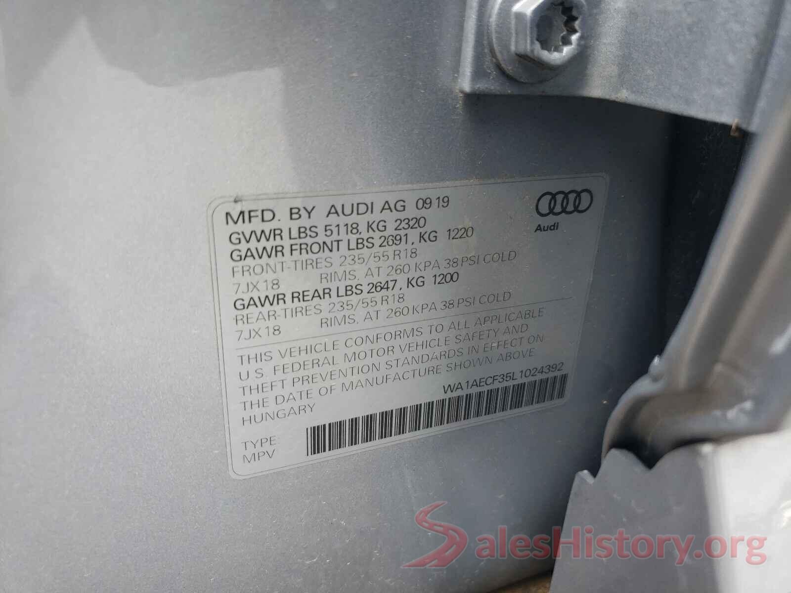 WA1AECF35L1024392 2020 AUDI Q3