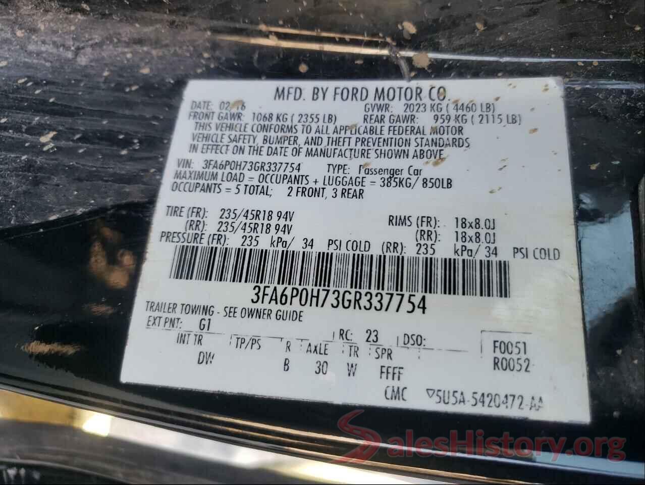 3FA6P0H73GR337754 2016 FORD FUSION