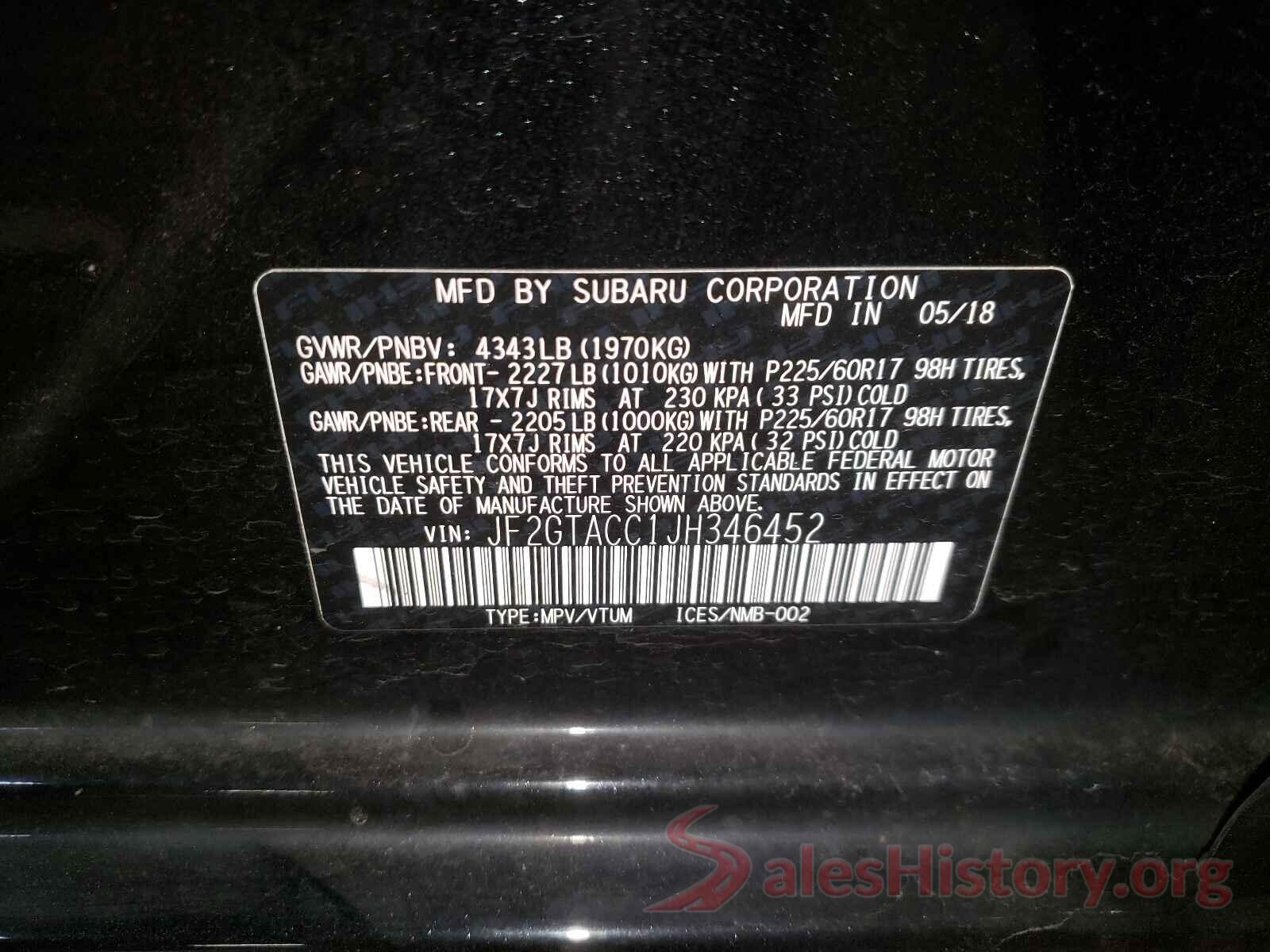 JF2GTACC1JH346452 2018 SUBARU CROSSTREK